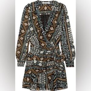 Veronica Beard Edison Ruched Printed Chiffon Mini Dress In Blue